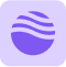 Purple circular logo with flowing wave lines representing innovation